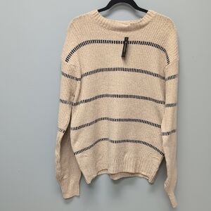Cozy Knit Sweater with Navy Stripes